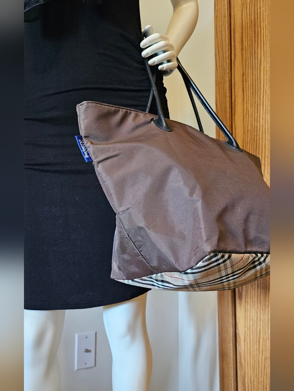 Burberry Brown Tote with Black Straps and Signature Check Base - Picture 13 of 16